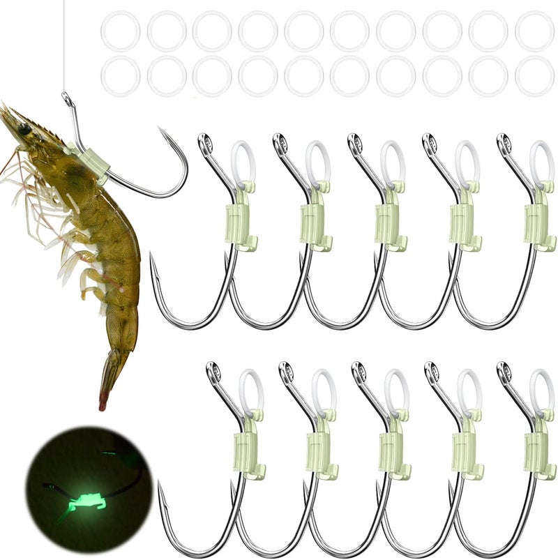 kanama Luminous Live Shrimp Hooks - High Carbon Steel Fishing Hooks Saltwater Corrosion Resistant Barbed Strong Hooks Freshwater Shrimp Walker, Ideal for Bass, Groupers, Pike, Catfish & More - Image 1